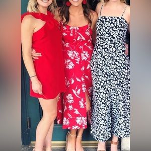 WORN ONCE! Red floral maxi dress with back detail, size M